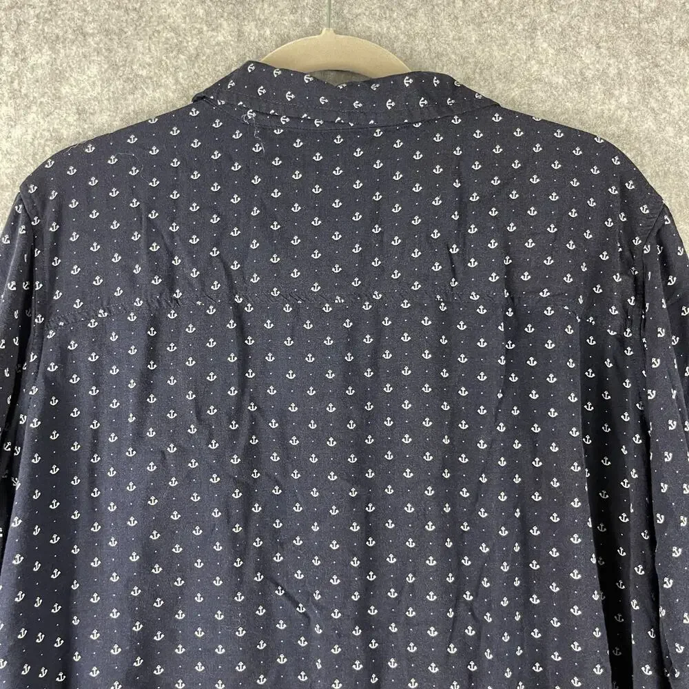 Per Se Top Womens 2X Blue Anchor Print Blouse Button Front 3/4 Sleeve Nautical - Picture 9 of 12